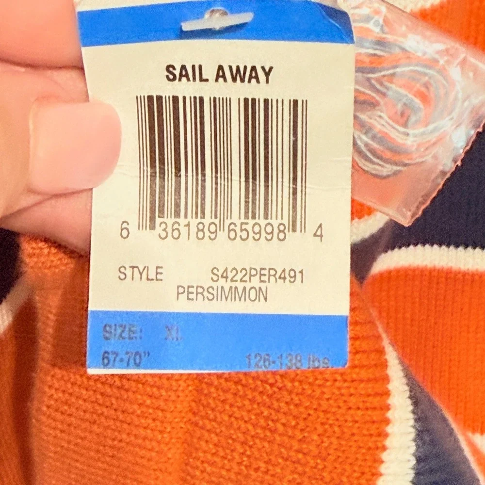 Greendog Sweater Sail Away Striped XL Orange Navy New Cotton Crewneck Ribbed